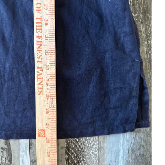 Lands' End 100% Linen Tunic Top Medium Floral Beaded Peasant Resortwear Blue - Picture 7 of 8